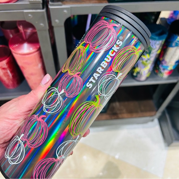 Starbucks Glow in the Dark Pumpkin Tumbler Iridescent Hot Cold Cup Halloween NWT - Picture 8 of 15